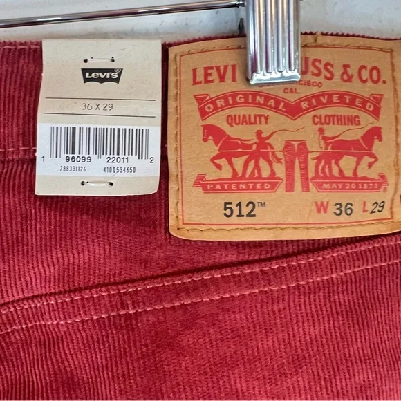 Levi’s 512 Men’s Slim Fit Taper Corduroy Brick Red Jeans Size 36 NWT